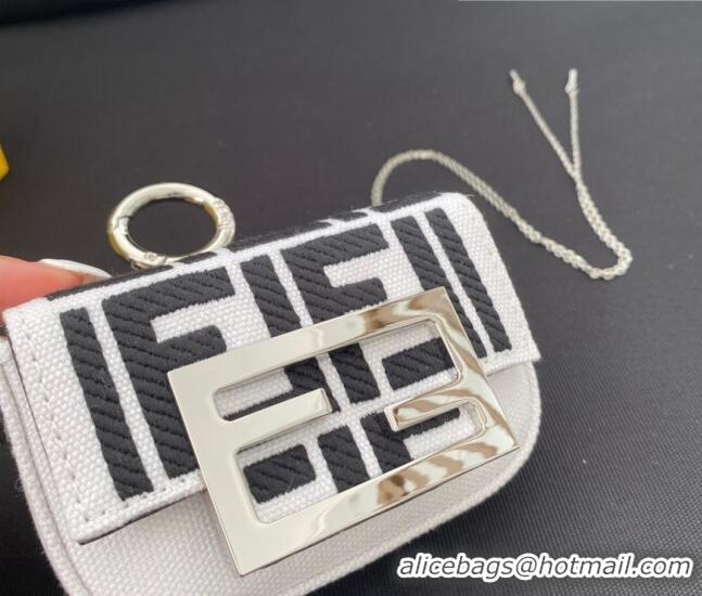 Low Price Fendi Nano Baguette Bag Charm in FF Canvas F0087 Black/White 2023