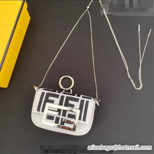 Low Price Fendi Nano Baguette Bag Charm in FF Canvas F0087 Black/White 2023