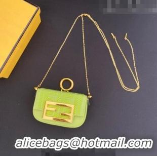 Most Popular Fendi Nano Baguette Bag Charm in FF Canvas F0087 Acid Green 2023