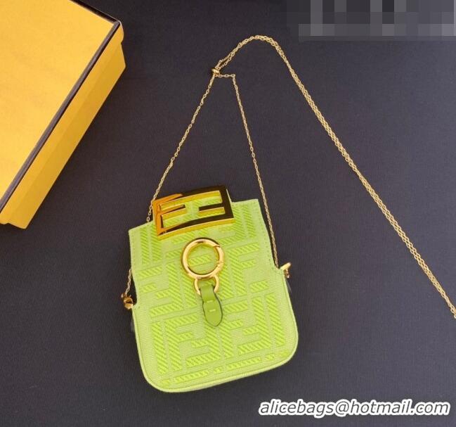 Most Popular Fendi Nano Baguette Bag Charm in FF Canvas F0087 Acid Green 2023