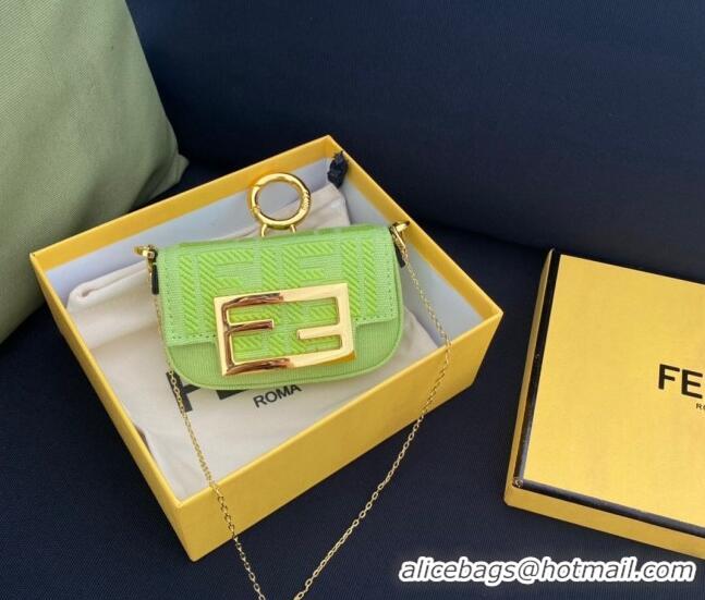 Most Popular Fendi Nano Baguette Bag Charm in FF Canvas F0087 Acid Green 2023