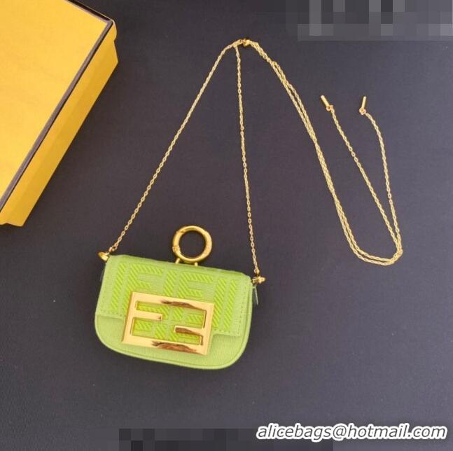 Most Popular Fendi Nano Baguette Bag Charm in FF Canvas F0087 Acid Green 2023