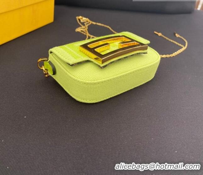 Most Popular Fendi Nano Baguette Bag Charm in FF Canvas F0087 Acid Green 2023