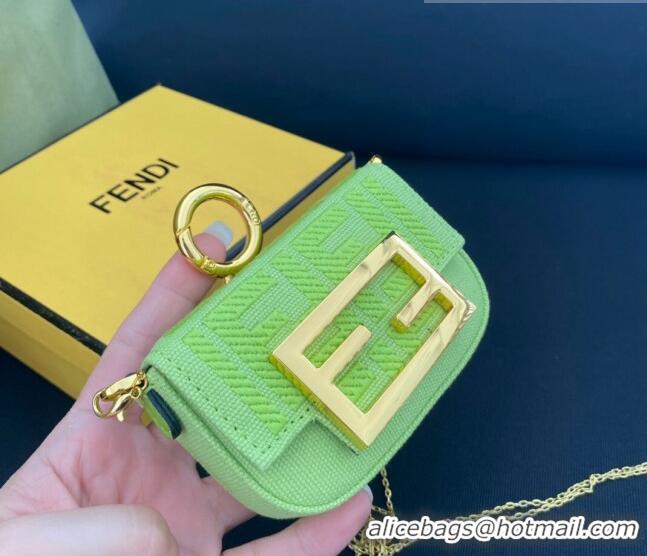 Most Popular Fendi Nano Baguette Bag Charm in FF Canvas F0087 Acid Green 2023