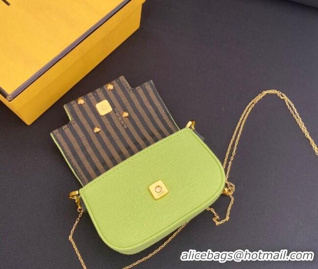 Most Popular Fendi Nano Baguette Bag Charm in FF Canvas F0087 Acid Green 2023