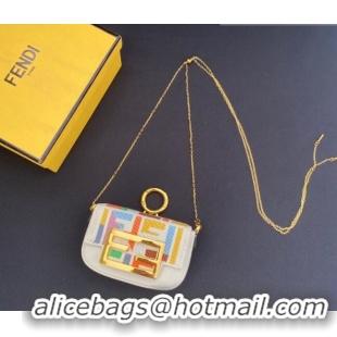 Luxury Cheap Fendi Nano Baguette Bag Charm in FF Canvas F0087 White/Multicolor 2023