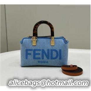 Famous Brand Fendi By The Way Denim Canvas Mini Boston Bag F0092 Light Blue 2023