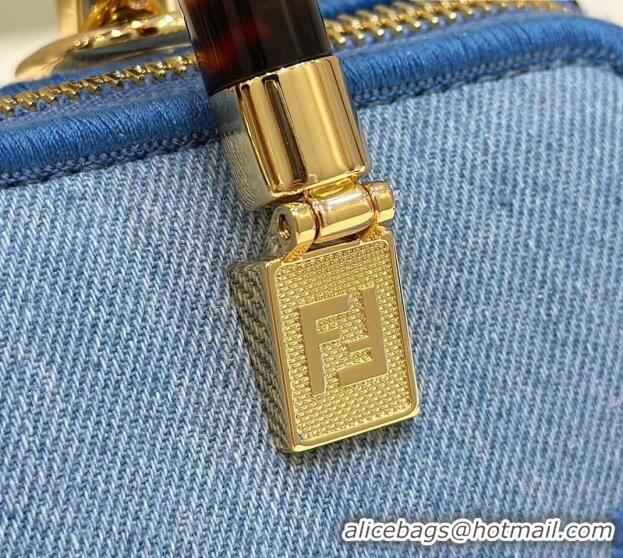 Famous Brand Fendi By The Way Denim Canvas Mini Boston Bag F0092 Light Blue 2023