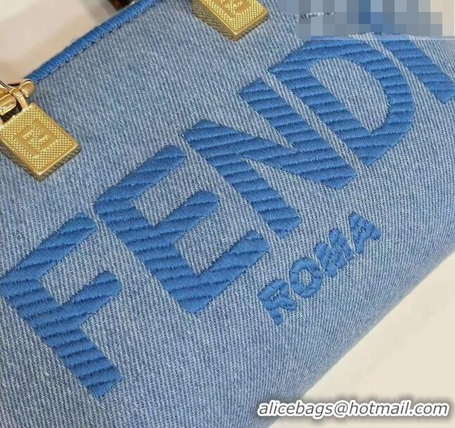 Famous Brand Fendi By The Way Denim Canvas Mini Boston Bag F0092 Light Blue 2023