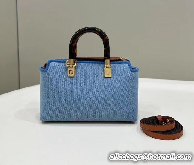 Famous Brand Fendi By The Way Denim Canvas Mini Boston Bag F0092 Light Blue 2023