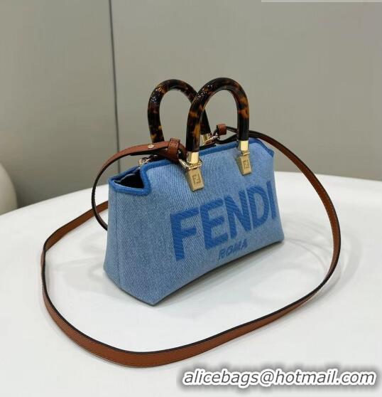 Famous Brand Fendi By The Way Denim Canvas Mini Boston Bag F0092 Light Blue 2023