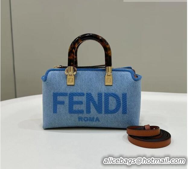 Famous Brand Fendi By The Way Denim Canvas Mini Boston Bag F0092 Light Blue 2023