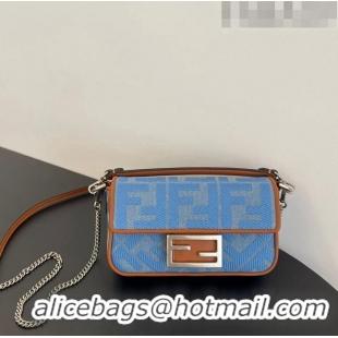 Promotional Fendi Baguette Mini Bag in Denim with FF embroidery F0094 Light Blue 2023