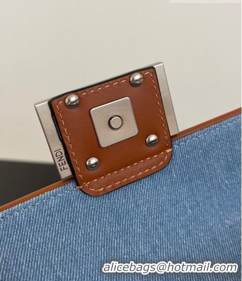 Promotional Fendi Baguette Mini Bag in Denim with FF embroidery F0094 Light Blue 2023