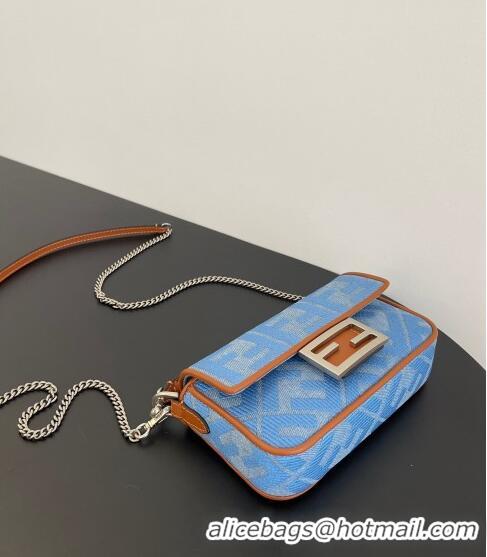 Promotional Fendi Baguette Mini Bag in Denim with FF embroidery F0094 Light Blue 2023