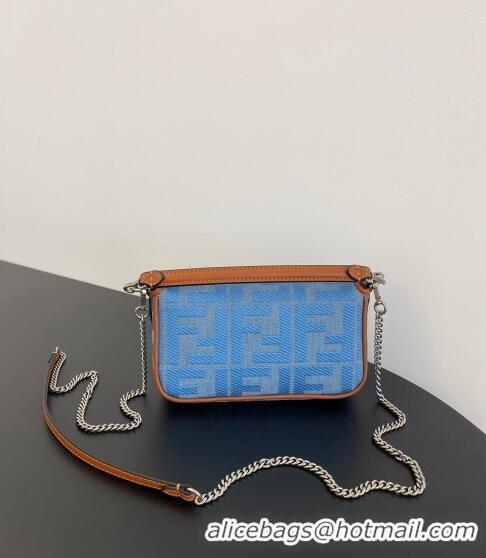 Promotional Fendi Baguette Mini Bag in Denim with FF embroidery F0094 Light Blue 2023