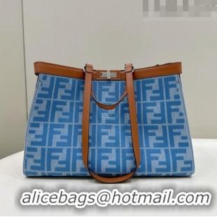 Popular Style Fendi Peekaboo X-Tote Bag in Denim with FF embroidery F0095 Light Blue 2023