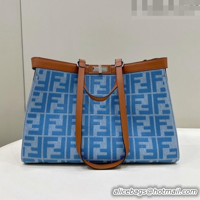 Popular Style Fendi Peekaboo X-Tote Bag in Denim with FF embroidery F0095 Light Blue 2023