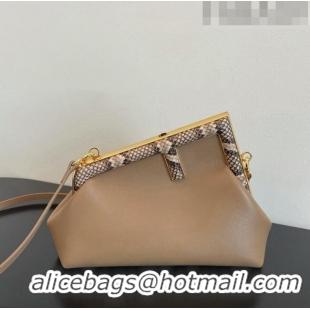 Well Crafted Fendi First Small Leather Bag with Python-Look Printed F F0097 Beige 2023