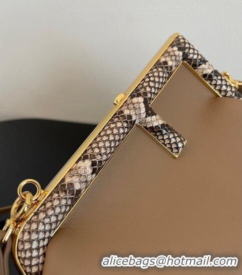 Well Crafted Fendi First Small Leather Bag with Python-Look Printed F F0097 Beige 2023