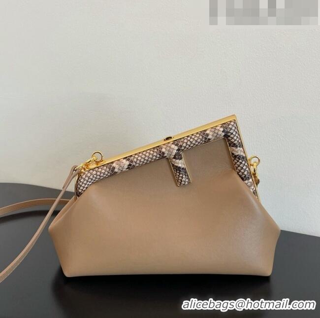 Well Crafted Fendi First Small Leather Bag with Python-Look Printed F F0097 Beige 2023