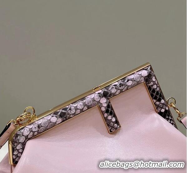 Good Taste Fendi First Small Leather Bag with Python-Look Printed F F0097 Light Pink 2023