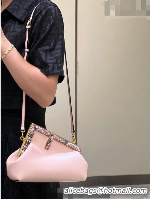 Good Taste Fendi First Small Leather Bag with Python-Look Printed F F0097 Light Pink 2023