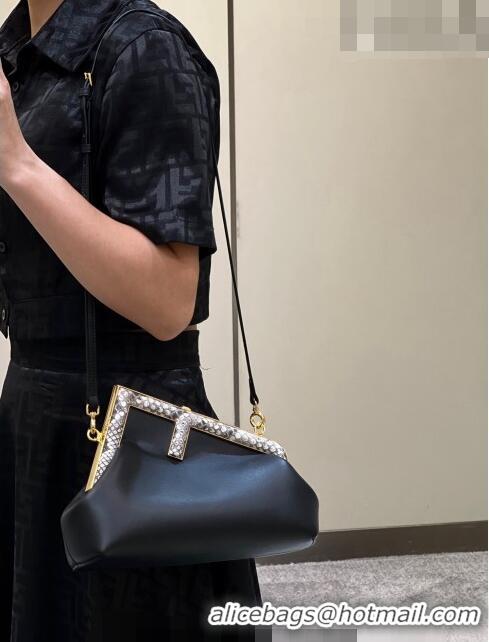 Good Product Fendi First Small Leather Bag with Python-Look Printed F F0100 Black 2023