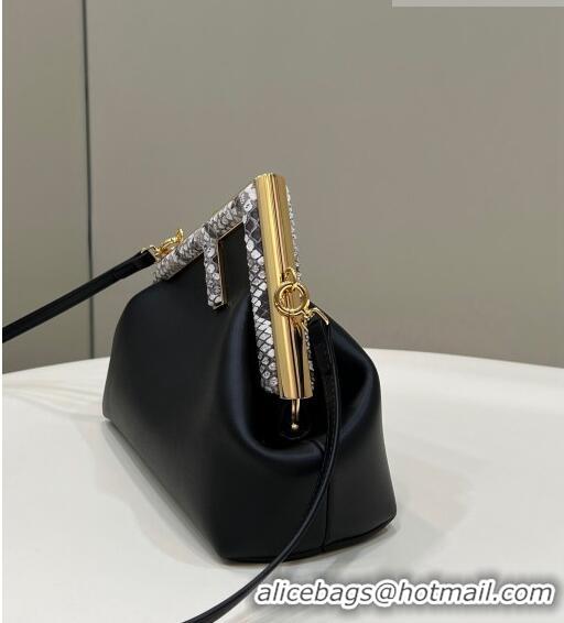 Good Product Fendi First Small Leather Bag with Python-Look Printed F F0100 Black 2023