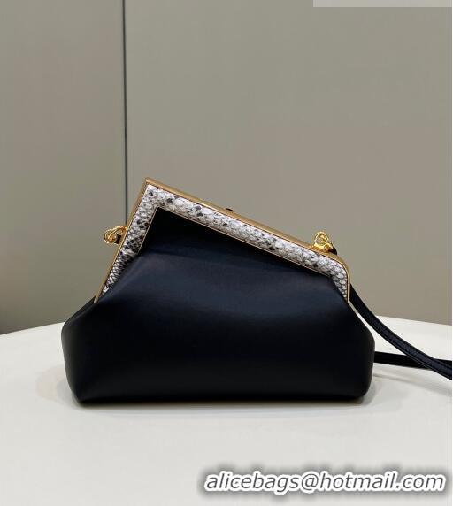 Good Product Fendi First Small Leather Bag with Python-Look Printed F F0100 Black 2023