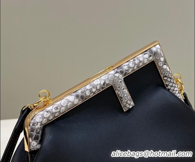 Good Product Fendi First Small Leather Bag with Python-Look Printed F F0100 Black 2023