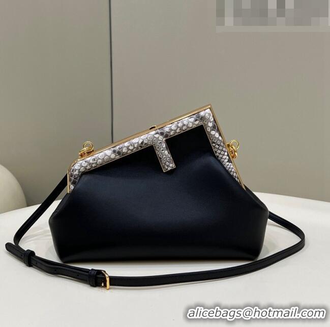 Good Product Fendi First Small Leather Bag with Python-Look Printed F F0100 Black 2023