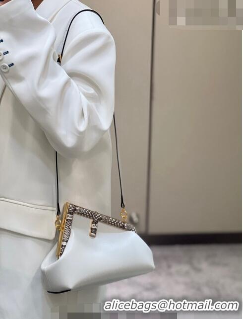 Traditional Specials Fendi First Small Leather Bag with Python-Look Printed F F0100 White 2023