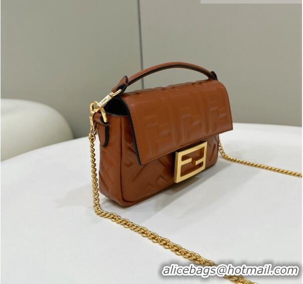 Top Quality Cheap Fendi Baguette Mini Nappa Leather Bag 0135AS Caramel Brown 2023