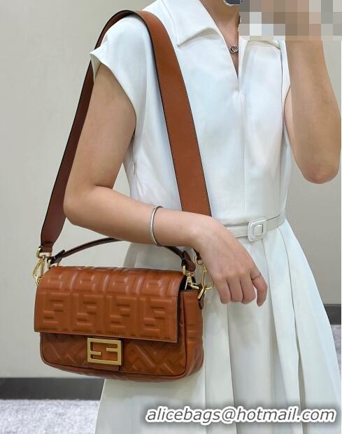 Top Quality Promotional Fendi Baguette Medium Nappa Leather Bag 0135AM Caramel Brown 2023