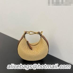 Good Quality Fendi Nano Fendigraphy Hobo Bag Charm in Raffia Straw F7115 Beige/Brown 2023