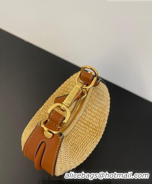 Good Quality Fendi Nano Fendigraphy Hobo Bag Charm in Raffia Straw F7115 Beige/Brown 2023