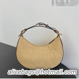 Buy Fashionable Fendi Fendigraphy Small Hobo Bag in Raffia Straw F7117 Beige/Brown 2023