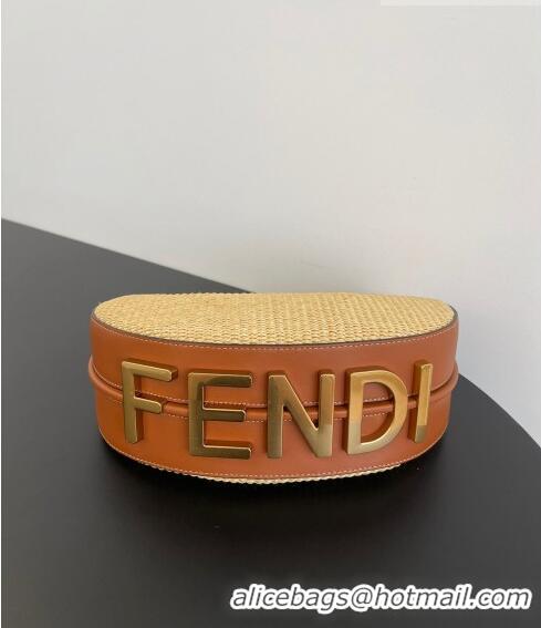 Buy Fashionable Fendi Fendigraphy Small Hobo Bag in Raffia Straw F7117 Beige/Brown 2023