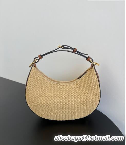 Buy Fashionable Fendi Fendigraphy Small Hobo Bag in Raffia Straw F7117 Beige/Brown 2023