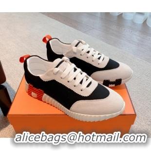 Duplicate Hermes Bouncing Sneakers in Fabric and Suede Black/Orange 351101