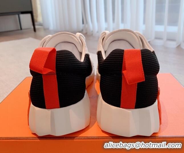 Duplicate Hermes Bouncing Sneakers in Fabric and Suede Black/Orange 351101