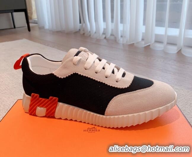 Duplicate Hermes Bouncing Sneakers in Fabric and Suede Black/Orange 351101