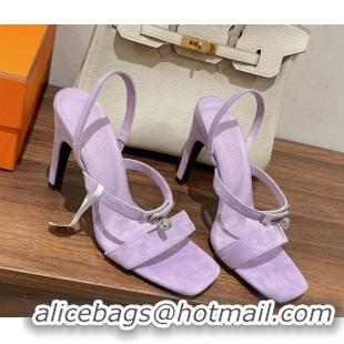 Duplicate Hermes Glamour Suede High Heel Sandals 9.5cm Purple 525097