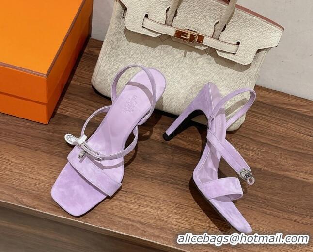 Duplicate Hermes Glamour Suede High Heel Sandals 9.5cm Purple 525097