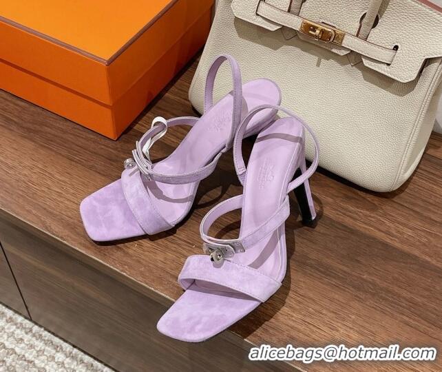 Duplicate Hermes Glamour Suede High Heel Sandals 9.5cm Purple 525097