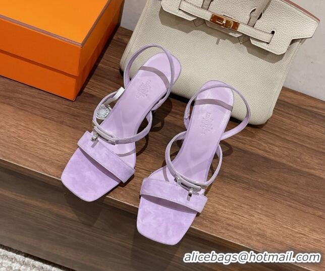 Duplicate Hermes Glamour Suede High Heel Sandals 9.5cm Purple 525097