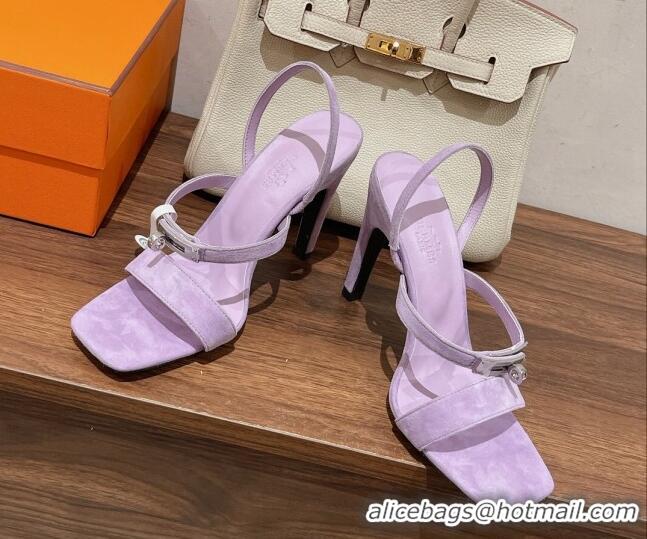 Duplicate Hermes Glamour Suede High Heel Sandals 9.5cm Purple 525097