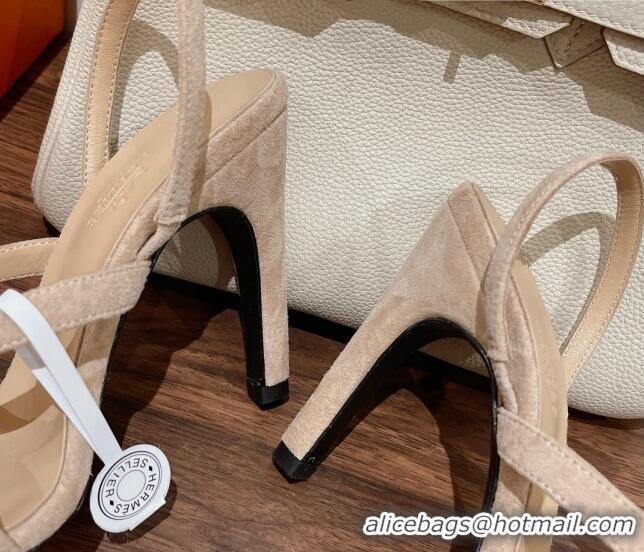 Fashion Luxury Hermes Glamour Suede High Heel Sandals 9.5cm Beige/Gold 525099