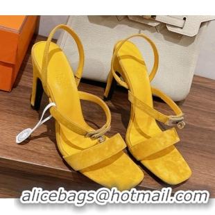 Fashion Hermes Glamour Suede High Heel Sandals 9.5cm Yellow 525100